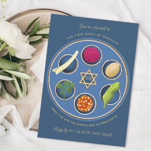 Pesach Seder Tallrik Glad påskmiddag Inbjudningar