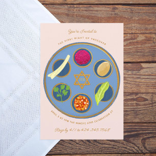 Pesach Seder Tallrik Glad påskmiddag Inbjudningar