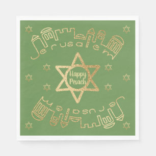 Pesach Standard Napkins ’Guld Jerusalem’ Möns Pappersservett