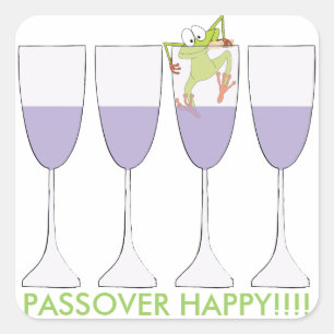 Pesach Sticker Square "Vin and Frog" Fyrkantigt Klistermärke
