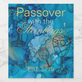 Pesach Vin Flaska-etiketten Blue Golds Design BLÄC Vinflaska Etikett