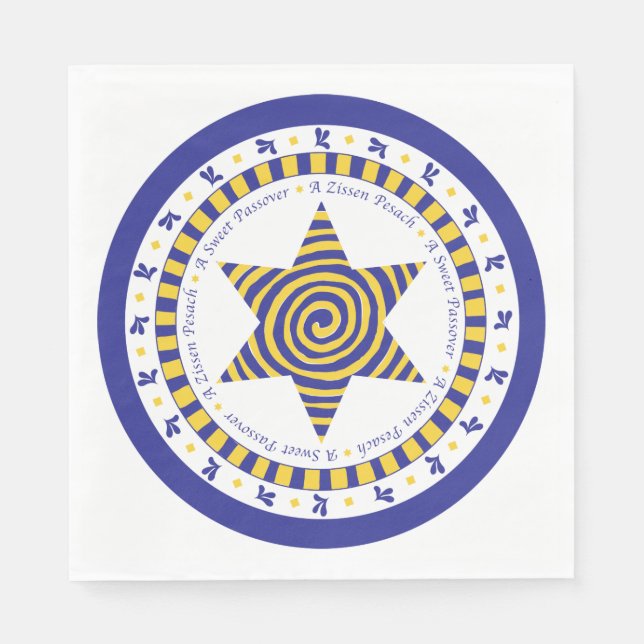 Pesach White Standard Napkins "Blue/Gult Star" Pappersservett (Framsidan)