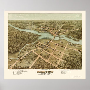 Peshtigo panorama- karta för WI - 1871 Poster