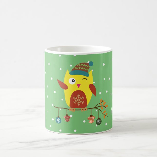 Pesonalized Cute jul Uggla Winter Illustration Kaffemugg (Center)