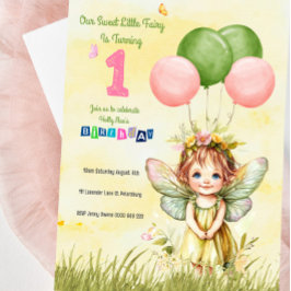 Pesonalized Sweet Fairy First Birthday Call Inbjudningar