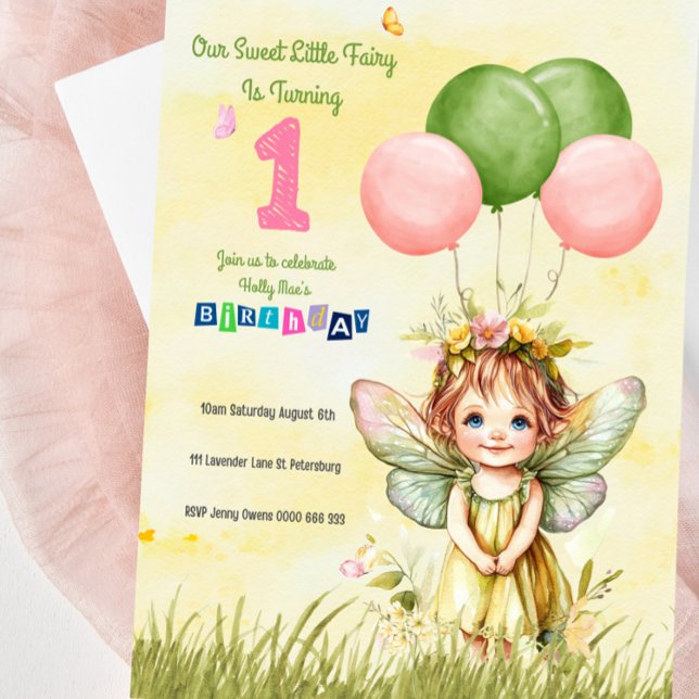 Pesonalized Sweet Fairy First Birthday Call Inbjudningar (Sweet Pastel Fairy First Birthday Invitation For Girls - Fairytale themed Birthday)
