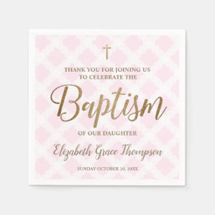 Pesoniserad Flicka Modern Guld Rosa Baptism Pappersservett