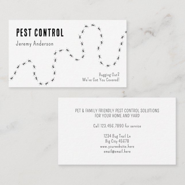 Pest Control Ants Kryp Modern Minimal Black White Visitkort (Fram/baksida)