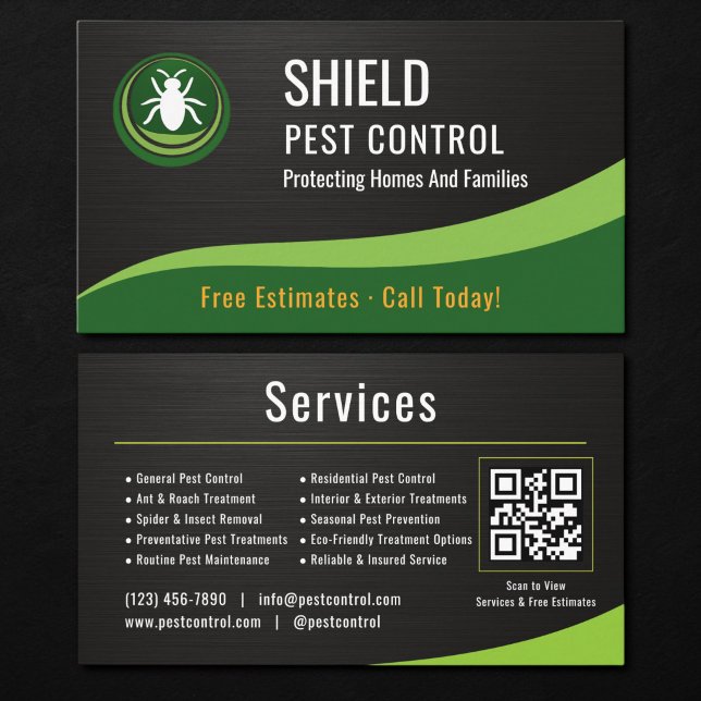 Pest Control Service QR Code Metallic Visitkort (Skapare uppladdad)