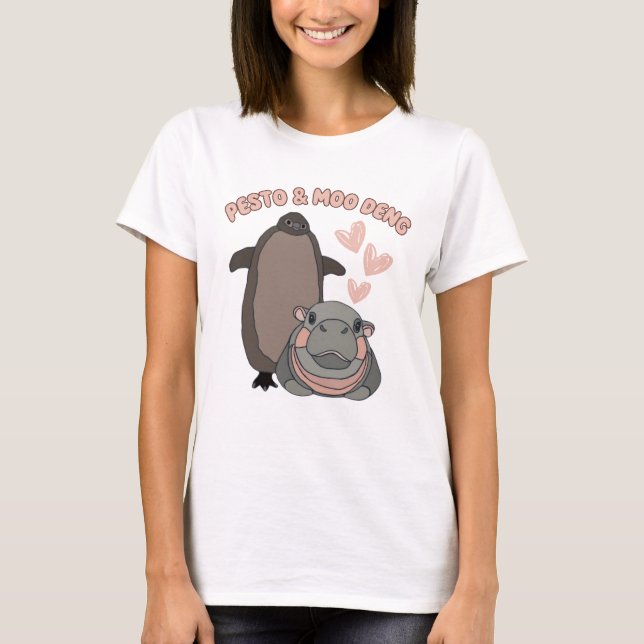 Pesto och Moo Deng Penguin och Hippo Funny T Shirt (Framsida)