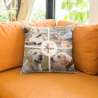 Pet 4 Photo Collage Namn Hund Monogram Kudde