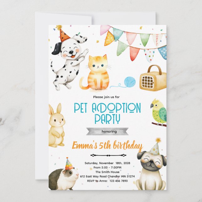 Pet Adoption Party Invitation Inbjudningar (Framsida)
