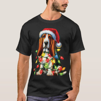Pet Animal Basset Hound Dog Lover Santa hat Christ T Shirt