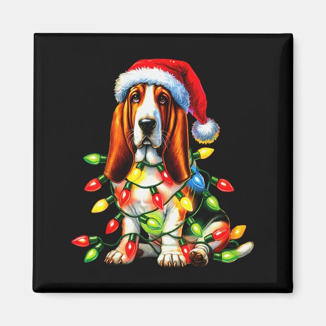 Pet Animal Bet Hound Dog Lover Santa Hat Christmas Magnet (Framsidan)