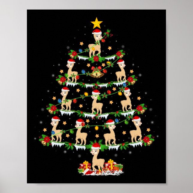 Pet Animal Julafton Ljus Santa Alpaca Julgran Poster (Framsidan)