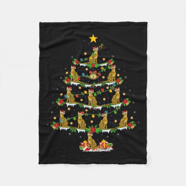 Pet Animal Julafton Ljus Santa Bengal Cat jul Fleecefilt (Framsidan)