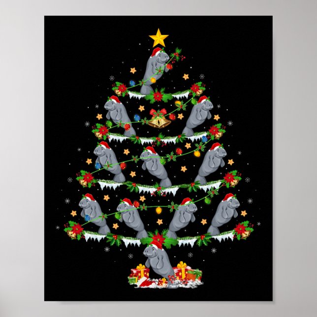 Pet Animal Julafton Ljus Santa Manatee jul Tre Poster (Framsidan)