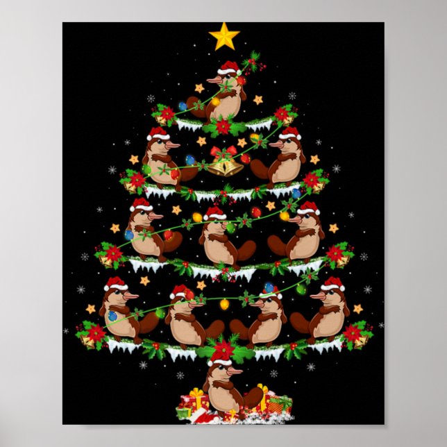 Pet Animal Xmas Lights Santa Platypus Christmas Tr Poster (Framsidan)