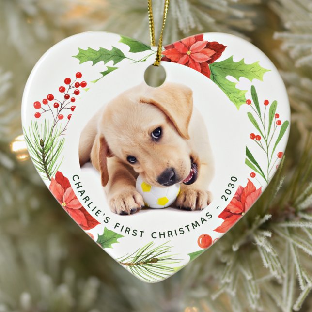 Pet Anpassningsbar 2 Hund Foto Hjärtkrans Jul Julgransprydnad Keramik (Skapare uppladdad)