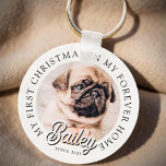Pet är min första jul i hemmet Modern Nyckelring<br><div class="desc">Design består av modern typografi med sans serif- och serif-teckensnitt. Lägg till ett foto med anpassningsbar av adopterat sällskapsdjur och år.</div>