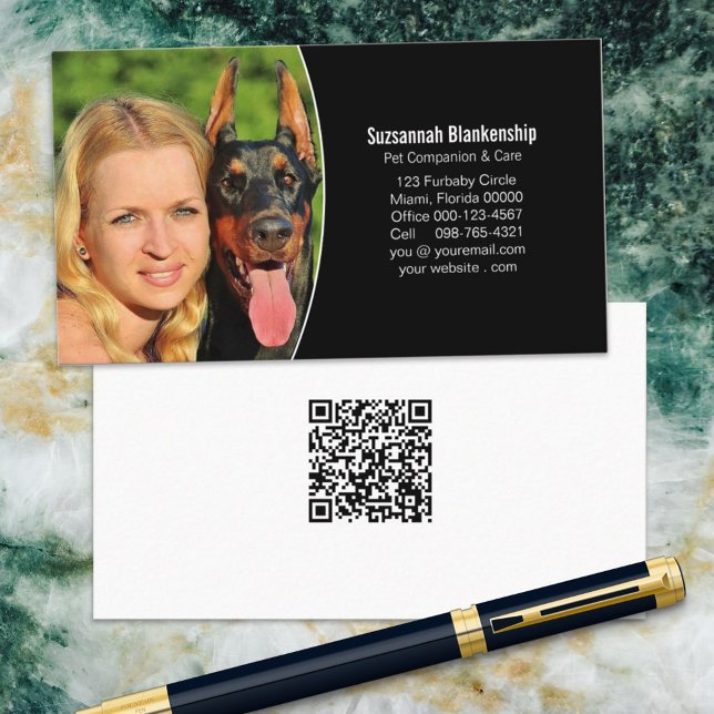 Pet Assion Black White Anpassningsbar Photo QR-kod Visitkort (Skapare uppladdad)
