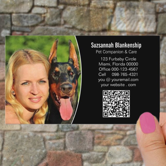 Pet Assion Black White Anpassningsbar QR-kod Foto Visitkort (Skapare uppladdad)