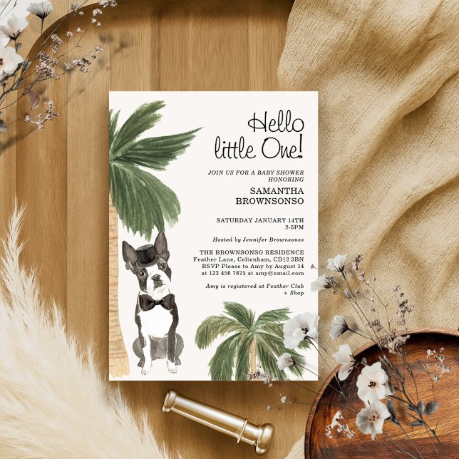 Pet Baby Shower Boy Rustic Boston Terrier Hund Inbjudningar (Skapare uppladdad)