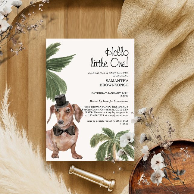 Pet Baby Shower Boy Rustic Handflatan Dachshund Hu Inbjudningar (Skapare uppladdad)