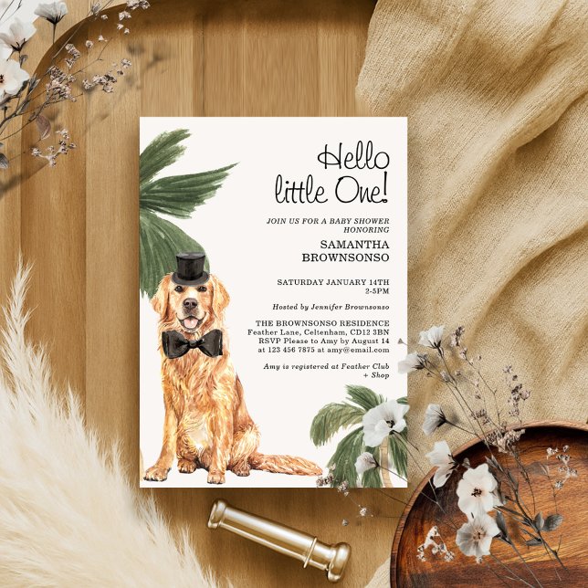 Pet Baby Shower Tropik Handflatan Golden Retriever Inbjudningar (Skapare uppladdad)