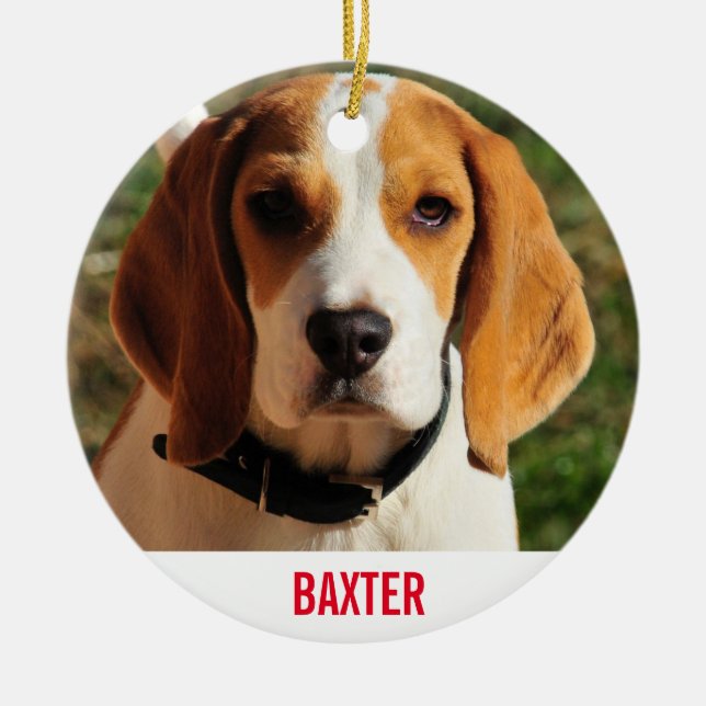 Pet Beagle Hund Photo Personlig Julgransprydnad Keramik (Framsidan)