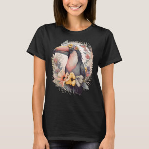 Pet Bir för konstgjord Toucan Tropical Bird Flower T Shirt