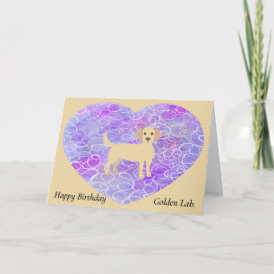 Pet Birthday Card för Golden Lab. Hjärtbakgrund Kort