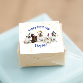 Pet Birthday Hund Firande | Blå Fyrkantigt Klistermärke