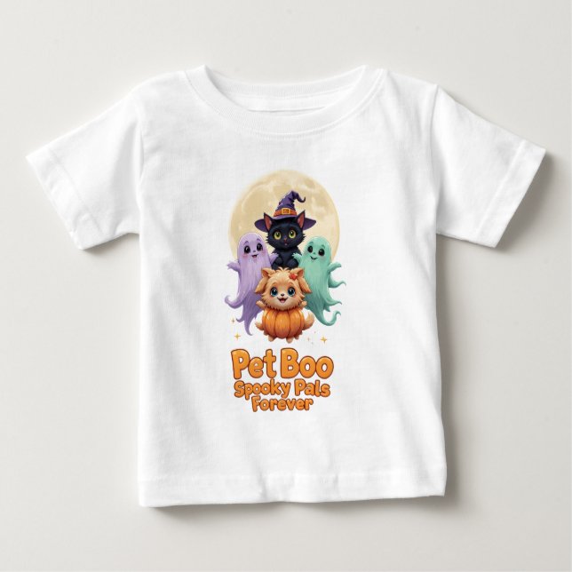 Pet Boo Crew-Cute Spöken med katt och Hund T Shirt (Framsida)