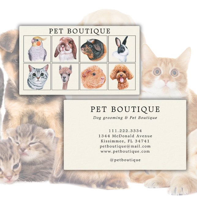 Pet Boutique Watercolor Animals Visitkort (Skapare uppladdad)
