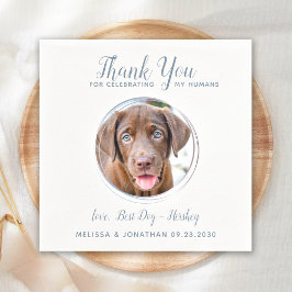 Pet Bröllop Modern Dusty Blue Hund Photo Tack Pappersservett