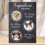 Pet Bröllop Namnteckning Drinks 3 Photo Chalkboard Poster<br><div class="desc">Namnteckning Drinks efter från dina sällskapsdjur! Inkludera din bästa hund, bästa katt och vilket husdjur som helst i bröllop med sin egen namnteckning dryck pub för dina gäster. Perfekt för hundälskare, och ett speciellt hund pub kommer att vara en slå i bröllop. Enkelt men elegant vit med eukalyptus löv på...</div>