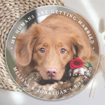 Pet Bröllop Personlig Hund Photo Förlovning Underlägg<br><div class="desc">Fira din förlovning och ge unika bröllop spara datum med anpassningsbarna foto, och personligen "Mina människor är Gifta sig" hund bröllop spara datum. Anpassa med dina favoritfoton, namn och datum. Den här anpassningsbarna som du underlägg med fotot bröllop är perfekt för förlovningsfester och ett alternativ till att spara datumkorten i...</div>