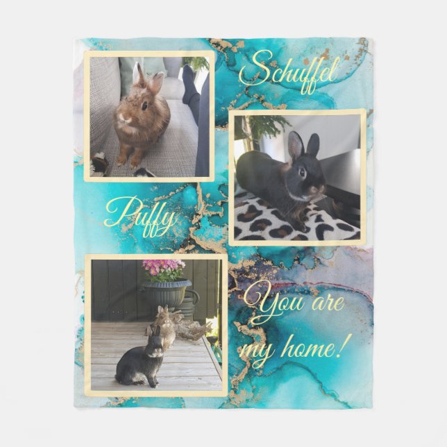 Pet bunny photo collage - green ink Fleecedecke Fleecefilt (Framsidan)