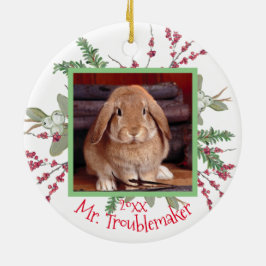 Pet Bunny Rabbit jul Photo Santa Cute Anpassningsb Julgransprydnad Keramik