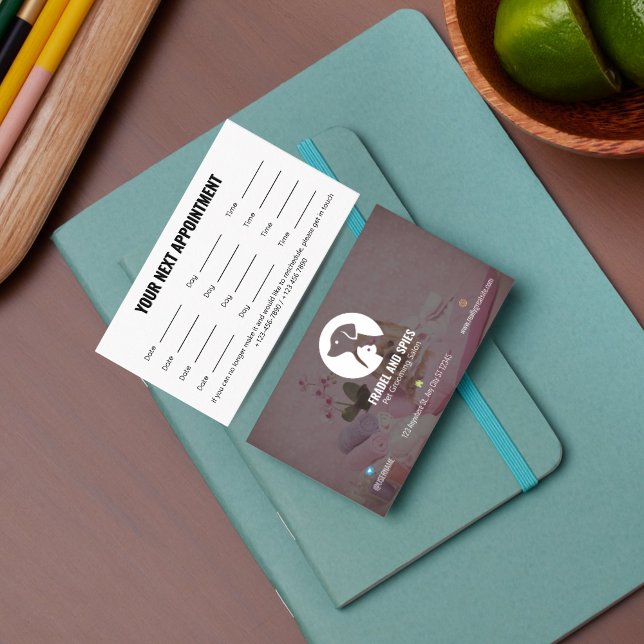 Pet Care Appointment Card with Logo & Cute Animal  Tidsbeställning Kort (Pet Care Appointment Card with Logo & Cute Animal Art)
