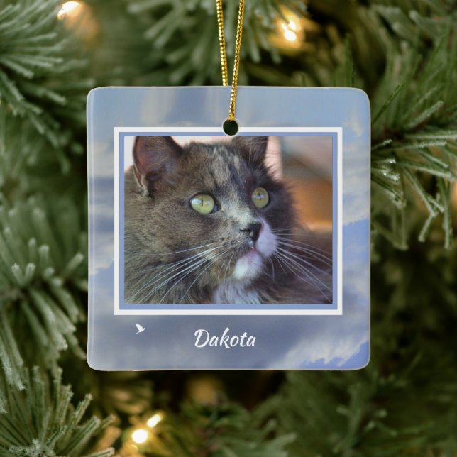 Pet Cat Memorial Anpassningsbar Photo Andlig Dikt Julgransprydnad Keramik (Träd)