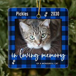 Pet Cat Memorial Blue Play in Loving Memory Photo Julgransprydnad Keramik