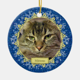 Pet Cat Memorial Blue Snowflake Photo jul Julgransprydnad Keramik