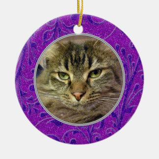 Pet Cat Memorial Lila Photo jul Julgransprydnad Keramik
