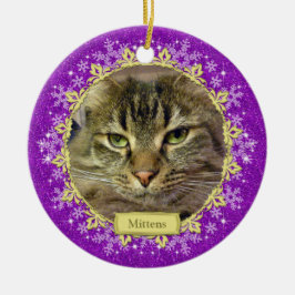 Pet Cat Memorial Lila Snowflake Photo jul Julgransprydnad Keramik