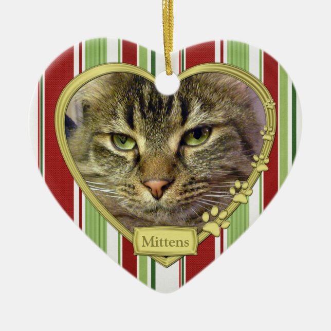 Pet Cat Memorial Photo jul Ornament - hjärta (Framsidan)