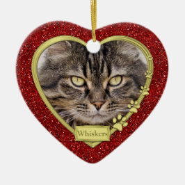 Pet Cat Memorial Red Guld Heart Photo jul Julgransprydnad Keramik