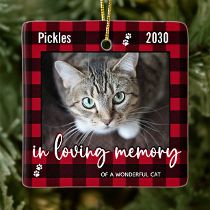 Pet Cat Memorial Red Play in Loving Memory Photo Julgransprydnad Keramik