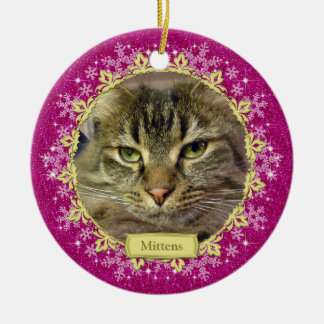 Pet Cat Memorial Rosa Snowflake Photo jul Julgransprydnad Keramik